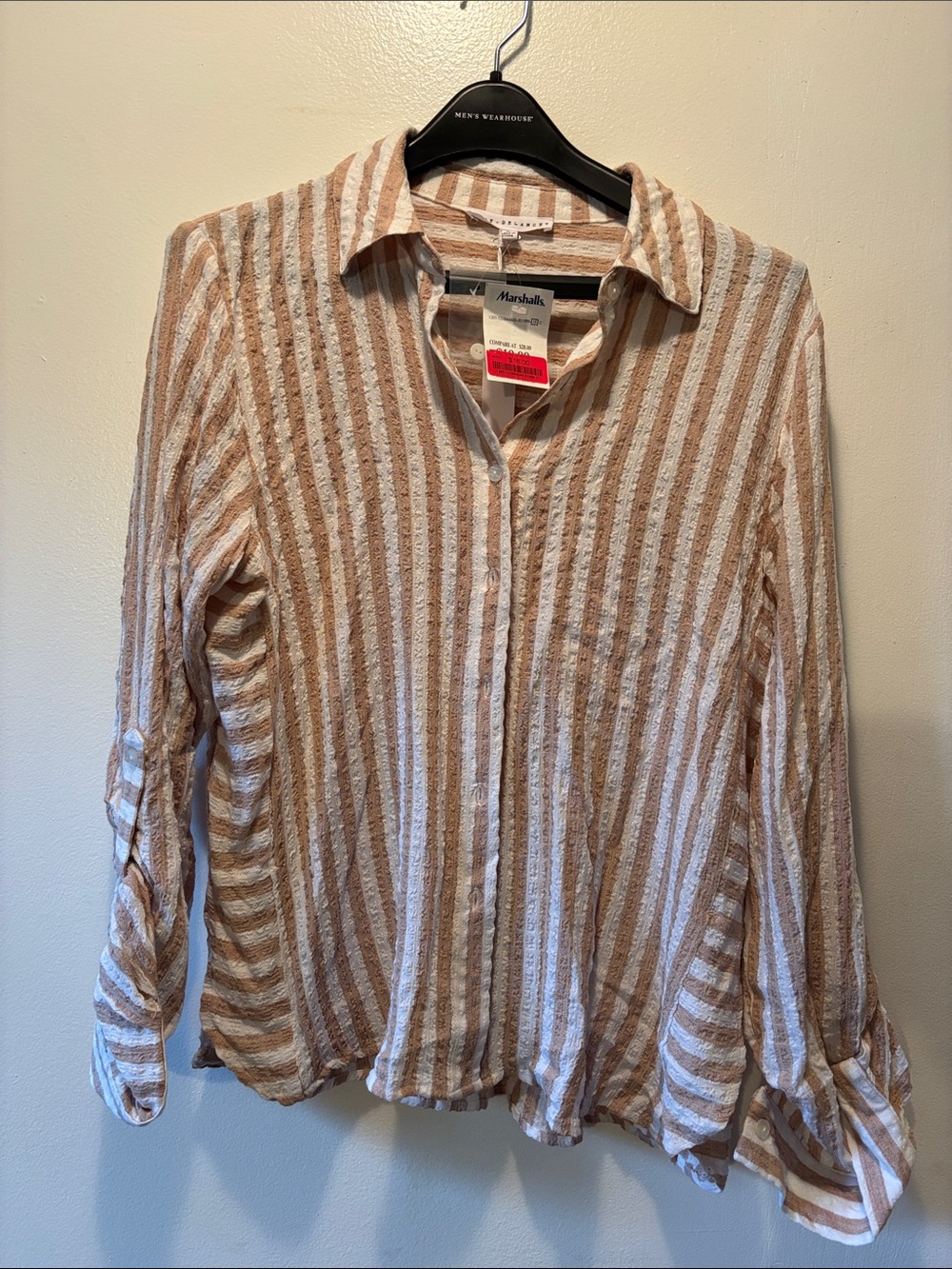 Marshalls Taupe & White Striped Button-Down Shirt